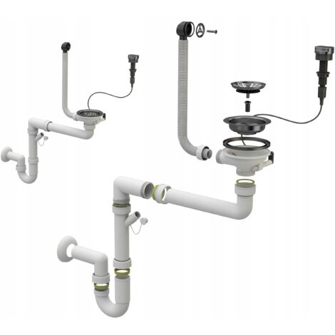 Siphon Automatique Mural Noir pour Évier en Granit Simple avec Connexion Lave-vaisselle ou Lave-linge