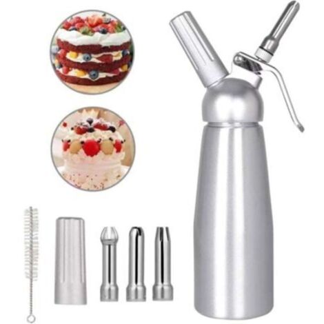 Siphon Chantilly Professionnel 500ml Syphon à Crème Chantilly en Aluminium avec 3 Douilles en Acier Inoxydable
