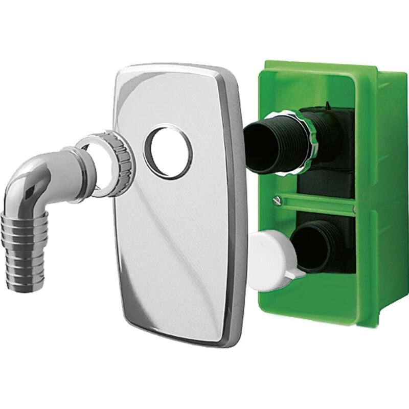 Siphon compact encastrable pour lave-linge ou lave-vaisselle avec bac à assiettes blanc