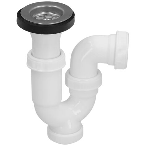 Siphon courbé extensible avec valve et bouchon 1 1/2" Ø40mm en PVC blanc