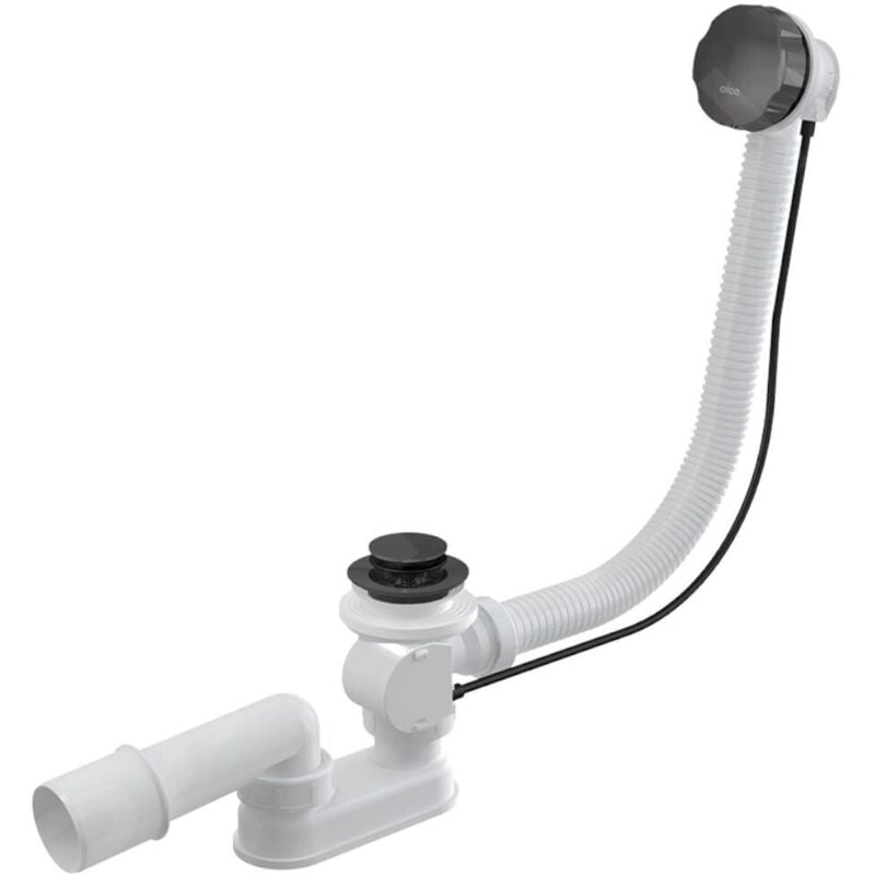 Alcadrain Garnitures de vidage - Kit vidange et trop-plein baignoire, longueur 570 mm, métal gun brillant A55K-GM-P