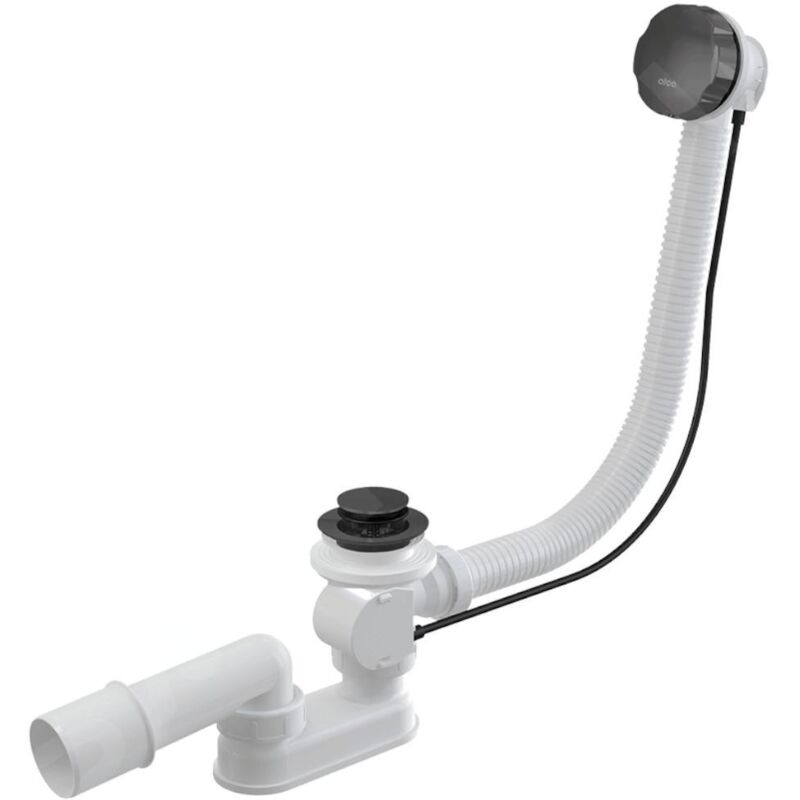 Alcadrain Garnitures de vidage - Kit vidange et trop-plein baignoire, longueur 570 mm, métal gun brossé mat A55K-GM-B