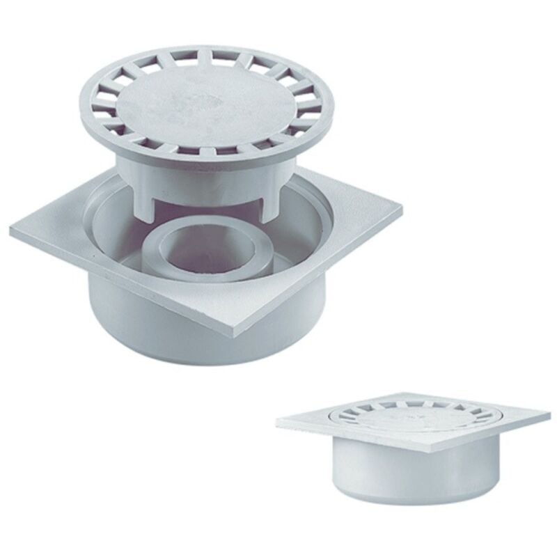 Zeker - Siphon de Cour Gris - Siphon de sol 250 x 250 mm Échappement ø 100 - 110 , Bonde de sol