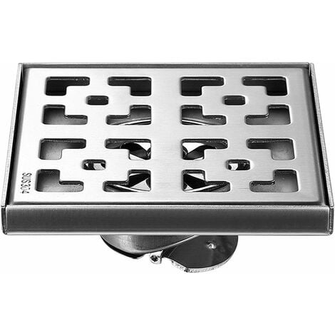Siphon de douche carré brossé, siphon de sol en acier inoxydable avec grille amovible, passoire à cheveux, drain de douche de salle de bain, couvercle de siphon,12 12cm