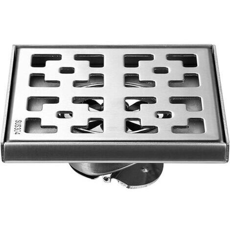 Siphon de douche carré brossé, siphon de sol en acier inoxydable avec grille amovible, passoire à cheveux, drain de douche de salle de bain, couvercle de siphon,12 x 12cm