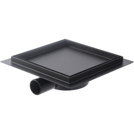 Siphon de douche carré en acier inoxydable - 15 x 15 cm - Noir - Carrelage - Siphon avec filtre à cheveux et système anti-odeurs - Pivotant à 360°