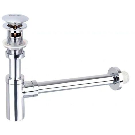 Siphon de Lavabo avec Bonde Automatique Système de Vidange en Laiton Chromé Set de Siphon Mural Robinet Purgeur avec Trop-Plein pour Salle de Bain