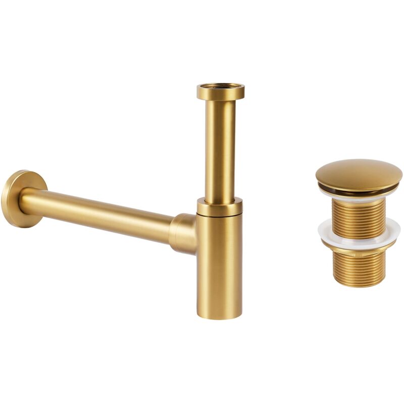 Siphon de Lavabo avec Bonde Clic Clac Laiton et Acier Inoxydable Doré Mafredi