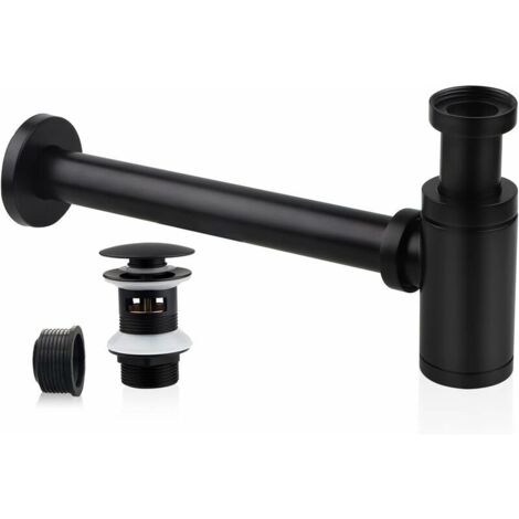 Siphon de Lavabo avec Bonde de Lavabo, Universel Tube Siphon de Lavabo Siphon en Acier Inox 1 1/4 x 32mm Salle de Bain Siphon Évier Métal Siphon à Tube Siphon à Tube Syphon Lavabo Reglable Noir - RWSi