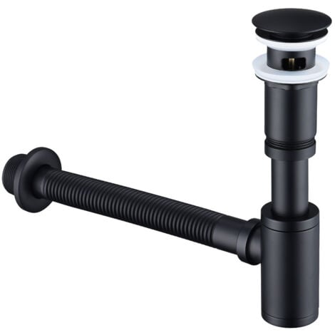 UBEEGOL Siphon de lavabo avec bonde Siphon universel et bonde d'écoulement de salle de bain plein pour lavabo noir mat 1/4 x 30 mm siphon pop-up, bonde vidage syphon