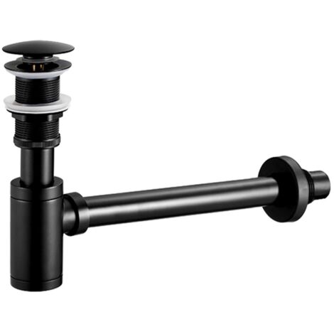 Siphon de lavabo avec bonde Siphon universel et bonde d'écoulement de salle de bain plein pour lavabo noir mat 1/4 x 30 mm siphon pop-up, bonde vidage syphon