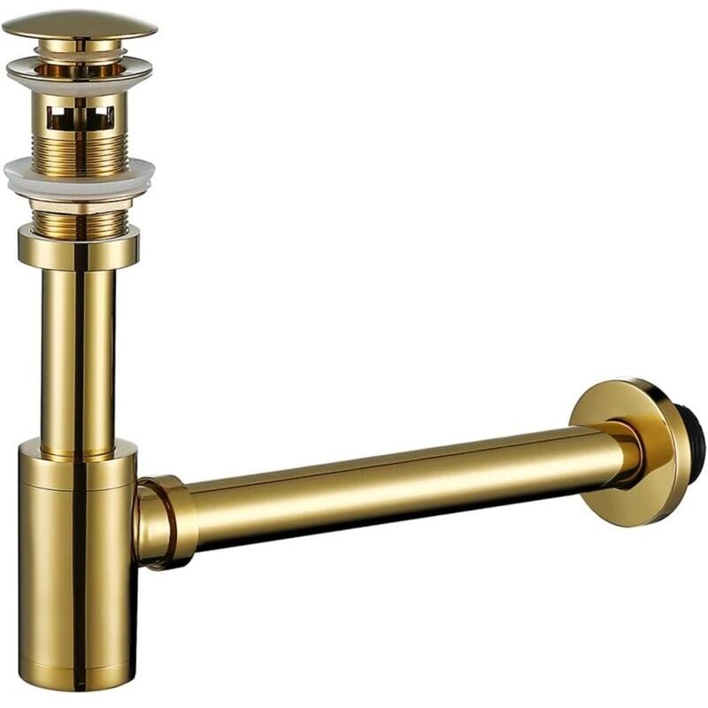 SNQ - Siphon de lavabo de salle de bain rond en laiton en forme de p de 1,5 pouce avec trop-plein et bouchon de vidange escamotable Hauteur réglable