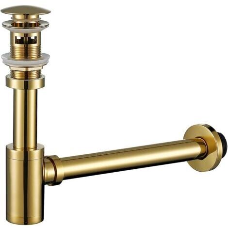 Siphon de lavabo de salle de bain rond en laiton en forme de P de 1,5 pouce avec trop-plein et bouchon de vidange escamotable Hauteur réglable pour siphon de lavabo Kit d'assemblage de tuyau de vidang