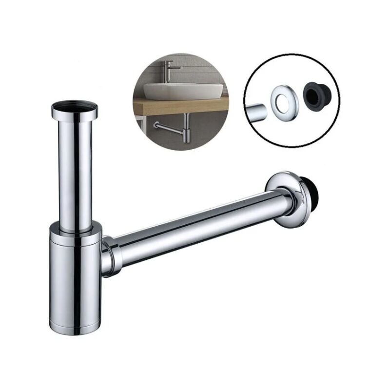 Siphon de Lavabo en Acier Inox Siphon pour vasque et lavabo hauteur réglable Set de Siphon G1-1-4'