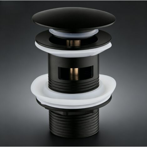 Siphon de lavabo en alliage de zinc résistant, modèle à clic sans trop-plein, finition noire élégante, dimension 66 x 102 mm, raccord pratique pour vasque et salle de bain, installation facile et dura