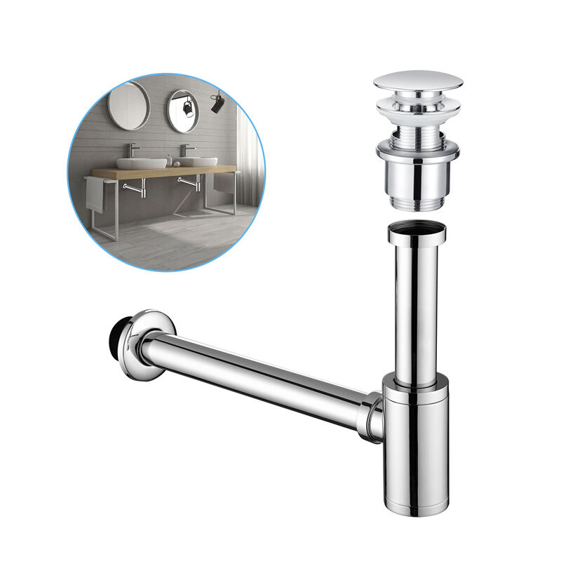 Siphon de Lavabo et Ensemble de Vidange de Lavabo en Acier Inoxydable Fonction de Trop-plein Automatique Vidange Pop-up Universelle