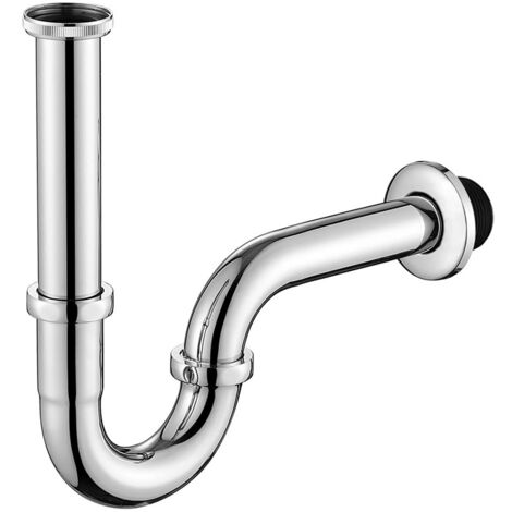 Siphon de Lavabo, G1-1/4', Tube Chromé en Acier Inoxydable Anti Odeur pour Evier Cuisine, Hauteur Réglable, OUYLAF