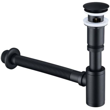Siphon de lavabo noir mat – Bonde pop-up Ø44-46 mm – Acier inoxydable et laiton – Drain à ressort pour installation facile