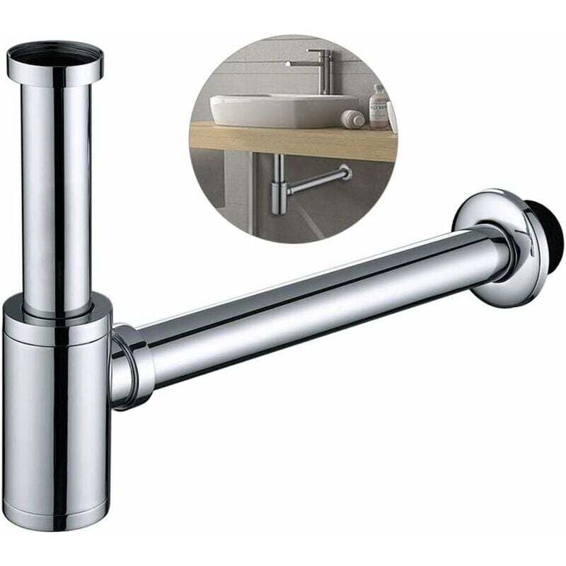 Siphon de Lavabo Tube de Siphon Chromé en Laiton Anti Odeur Haute Qualité pour Evier Lavabo