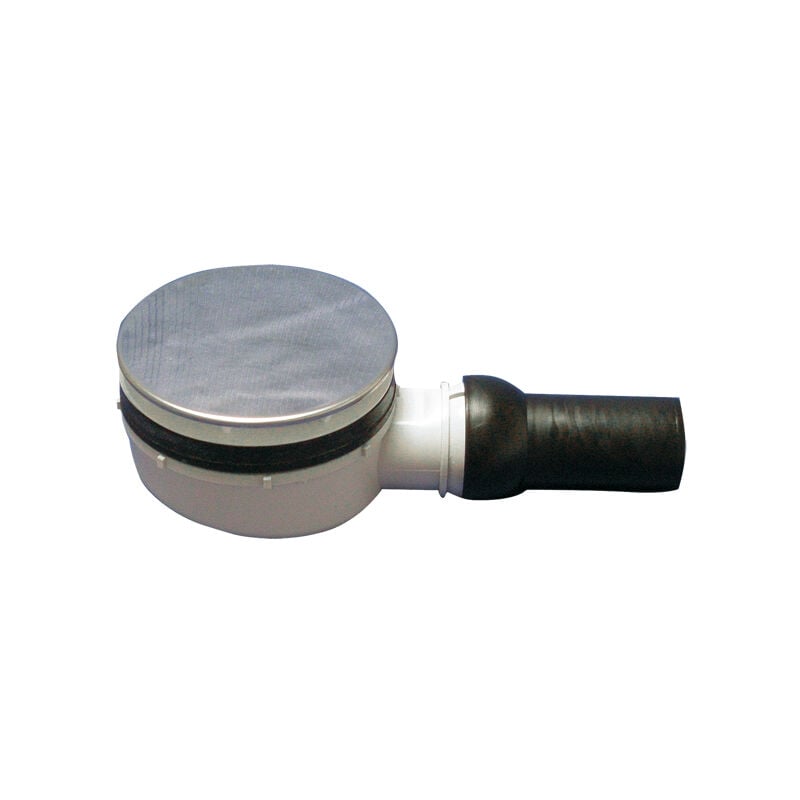 Siphon de receveur de douche, bas, DN40 avec articulation sphérique, pour un diamètre de trou de 90 mm, couvercle en acier inoxy