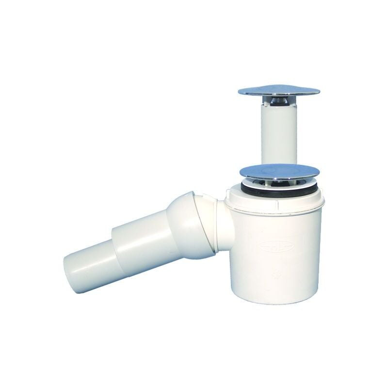 Siphon de receveur de douche DN50/40x6/4' avec trop-plein amovible, raccord orientable et plaque chromée de 75 mm