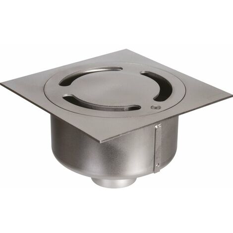 Siphon de sol 200 x 200 mm – Inox 304 sablée – Sortie verticale DN63 mm – Garde d'eau 50 mm – Pour personnes à mobilité réduite – ACO