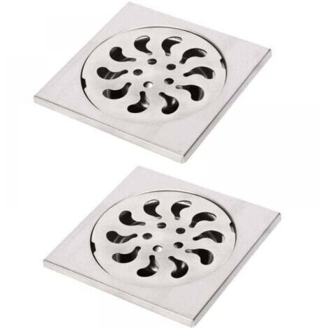 Siphon de sol acier inoxydable 10x10x30mm 2 pièces, grille de douche carrée filtre attrape cheveux
