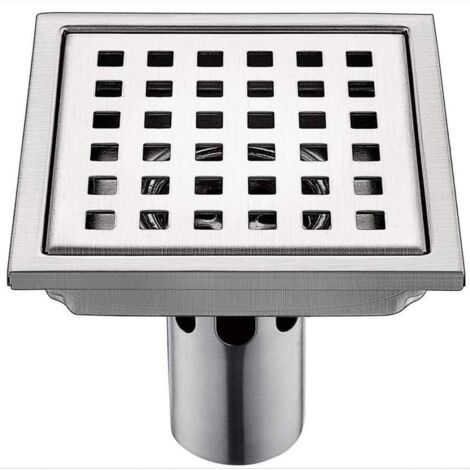 Siphon de sol anti-odeur, 15  15 cm grille simple en acier inoxydable grand débit égouttoir carré douche vidange grille de déchets avec cheveux passoire-bouchon d'évier (coule）