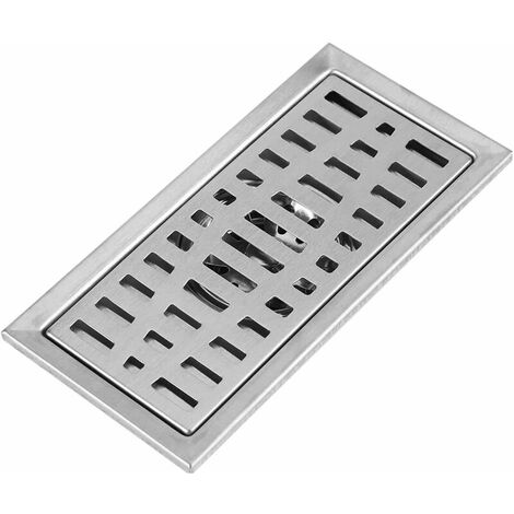 Siphon de sol avec couvercle amovible, évier rectangulaire 200 x 100 mm, siphon de douche en acier inoxydable, égouttoir à grille pour salle de bain WC buanderie jardin cuisine
