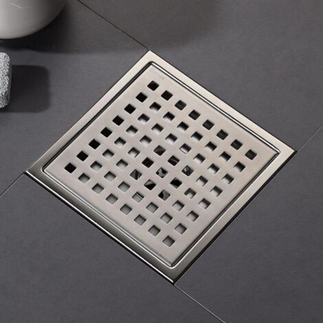 Siphon de sol carré argenté brossé de 6 pouces, grille avec couvercle amovible, acier inoxydable SUS304