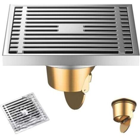 Siphon de sol carré en acier inoxydable pour salles de bains, douches, pièges à odeurs – 10 x 10 cm FLITI