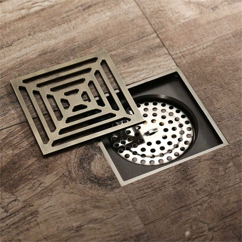 SNQ - Siphon de sol carré en maille pour salle de douche - Vert bronze - Anti-insectes, déodorant et anti-reflet