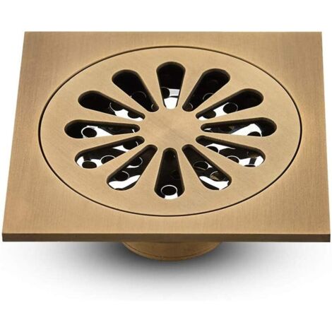 Siphon de sol de douche avec couvercle amovible, grille de drainage carrée pour évier, 10 x 10 cm (couleur : laiton)