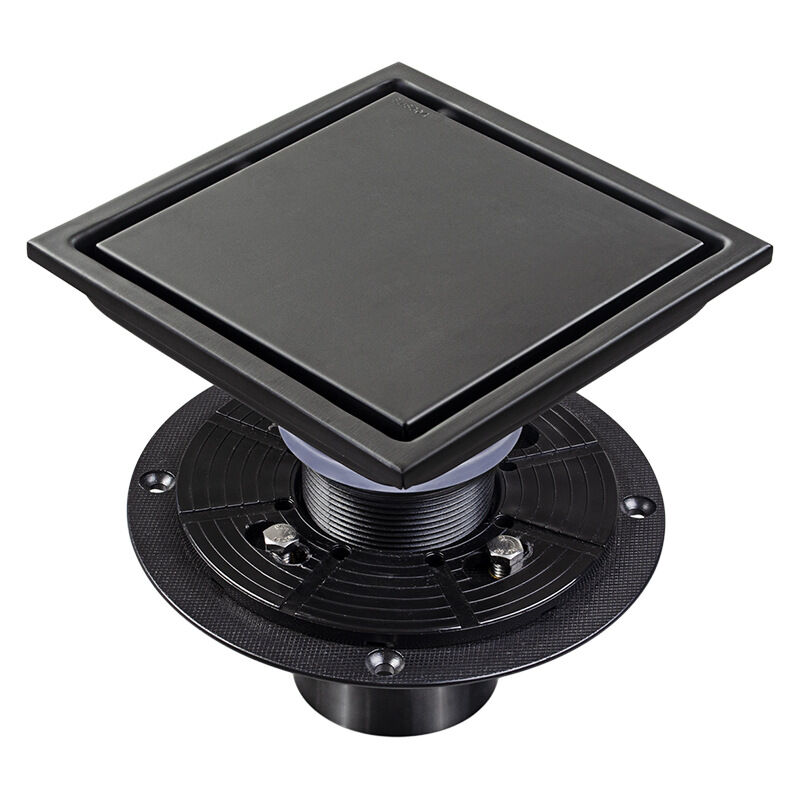 Siphon de sol de douche carré 15 x 15 cm, amovible, en acier inoxydable 304 de qualité alimentaire, noir mat