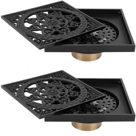 Siphon de Sol de Douche Carré, 10x10 cm en Cuivre Drain de Douche Européen Rétro avec Couvercle Amovible pour Cuisines Hôtels Familiaux Salles de Bains (1  2Pcs)