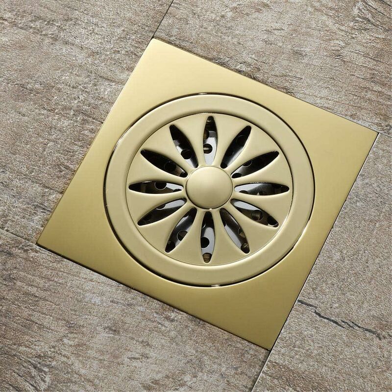 Serbia - Siphon de sol de salle de bain en cuivre doré carré rond 10,2 cm