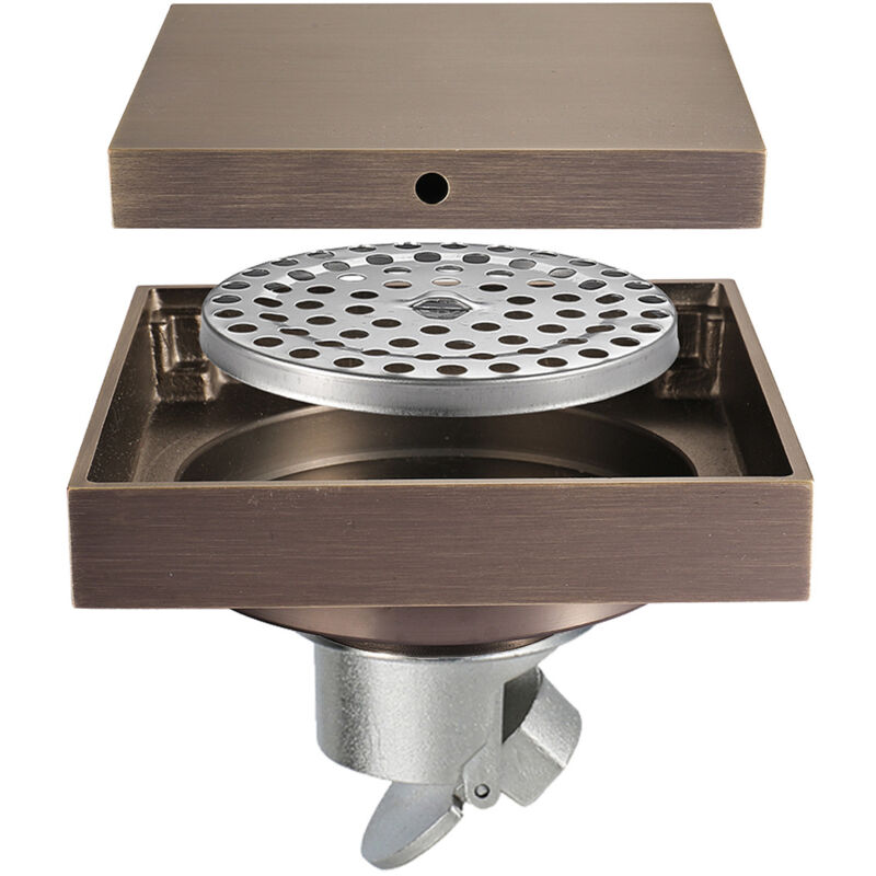 Siphon de Sol Déodorant en Cuivre Pur – Couvercle Invisible Carré, Filtre Amovible, Pour Caniveau Douche Bronze Vert