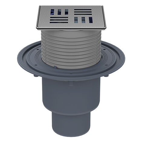 Siphon de sol DN50/75/110, cadre/support de grille en acier inoxydable "Nil" 121x121/115x115mm, système anti-odeurs "Primus blue