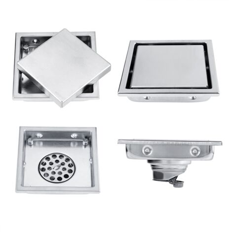 Siphon de Sol, Élégant Siphon Carré en Acier Inoxydable 110x110 mm avec Grille Amovible Anti-Odeur pour Salle de Bain, Cuisine et Buanderie