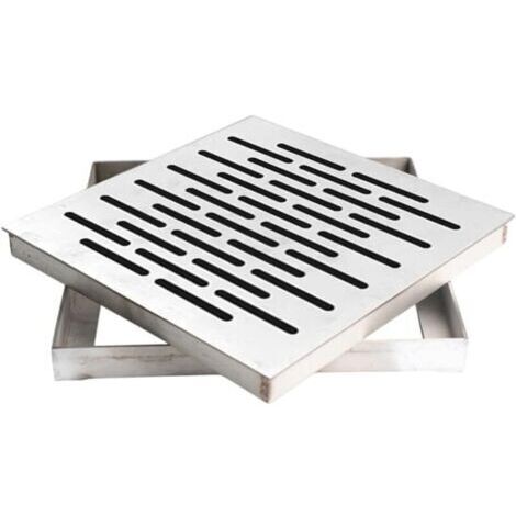 Siphon de sol en acier inoxydable avec cadre, couvercle de drainage extérieur, grille d'évacuation d'eau de pluie, carré antidérapant pour sol de jardin en stock avec cadre (200 x 200 x 20 mm)