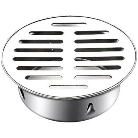 Siphon de Sol en Acier Inoxydable Rond Siphon de Sol Anti-Blocage pour Balcon, Couvercle de Siphon de Sol(110mm Bouche Plate)