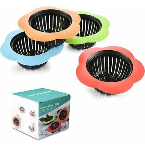 Siphon de sol en forme de prune en plastique 4 pièces, filtre d'évier de siphon de sol (rouge + orange + vert + bleu)
