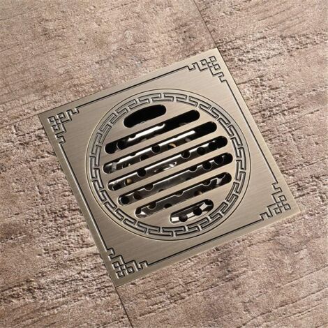 Siphon de sol en laiton avec couvercle, siphon de sol de douche de salle de bain, filtre de drainage antique, carré, 10x10cm
