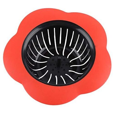 Siphon de Sol en Plastique Fleur de Prunier TPR Siphon de Sol Filtre évier Bouchon d'évier (Rouge)