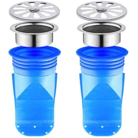 Siphon de sol en silicone ajustable anti-reflux, paquet de 2, valve unidirectionnelle pour plomberie de sol de salle de bain (bleu 95x45mm)