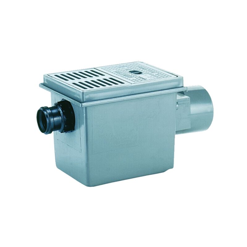 Siphon de sol horizontal DN110, entrée additionnelle DN50, disconnecteur triple, 2 x 180x125mm plastique