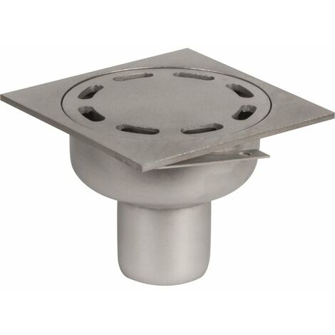 Siphon de sol inox 100 x 100 mm – Sortie verticale 40 mm – Garde d'eau 15 mm – Débit 0,3 l/s pour évacuation efficace – ACO