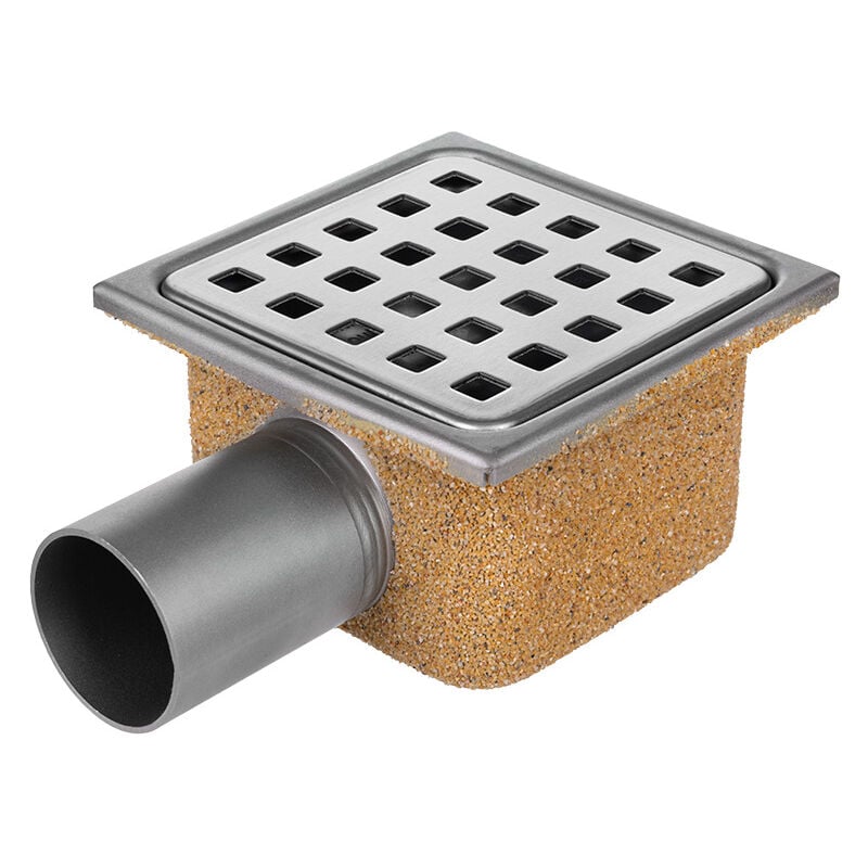 Gebo - Siphon sol acier inoxydable 105x105x63 sortie horizontale, évacuation 40mm