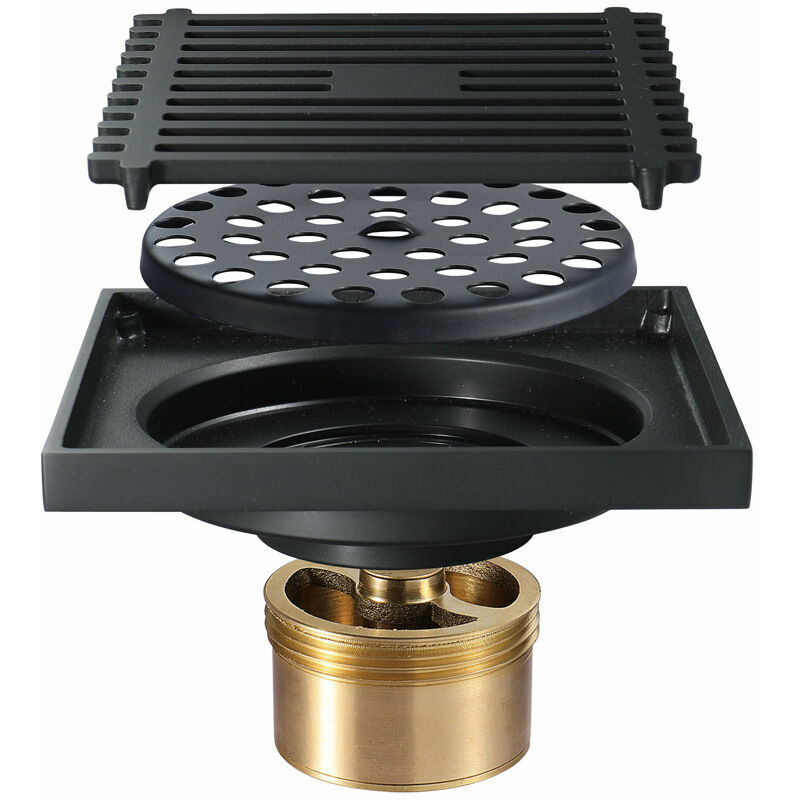Siphon de Sol Noir Carrée Drain de Plancher Laiton 4 Pouces Caniveau de Douche Anti-Odeur Drain De Douche pour WC Salle de Bain Cuisine