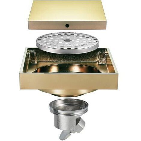 Siphon de Sol Or Caché Drain de Plancher Carrée Laiton Caniveau de Douche Anti-Odeur Drain De Douche pour WC Salle de Bain Cuisine,100 x 100 mm